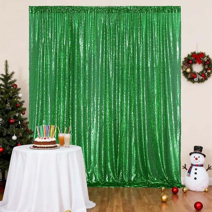 Poise3EHome Green Sequin Backdrop, 6FT x 8FT Sequin Photography Backdrop Curtain for Christmas St. Patrick's Day Party Decoration - Image 6