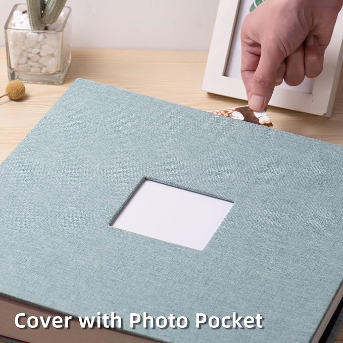 HoneyTolly Large Photo Album Self Adhesive, DIY Scrapbook Album for 600 Photos, 13"x12.6" 120 Pages Linen Cover Memory Book(Green) - Image 2