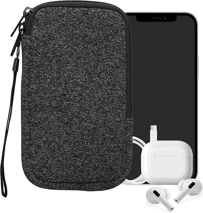 kwmobile Universal Phone Pouch Size L - 6.5" - Neoprene Smartphone Pouch with Zip - Water-Repellent Mobile Phone Case - Sleeve in Anthracite/White - Image 8