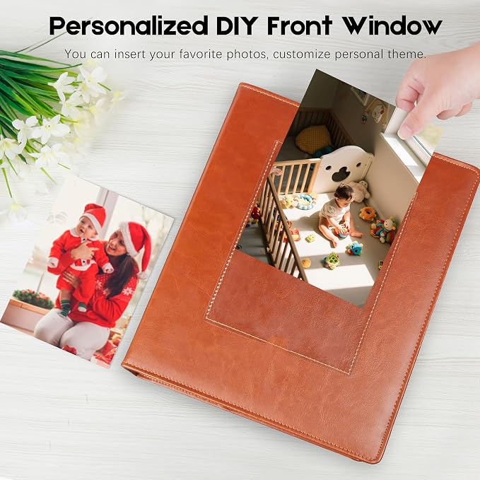 Aevdor 5x7 Photo Album, Holds 272 Photos, Leather Cover, Brown | Clear 5x7 Photo Pockets, Front Display Window, Family, Wedding, Birthday, Anniversary & Travel Memories - Image 4