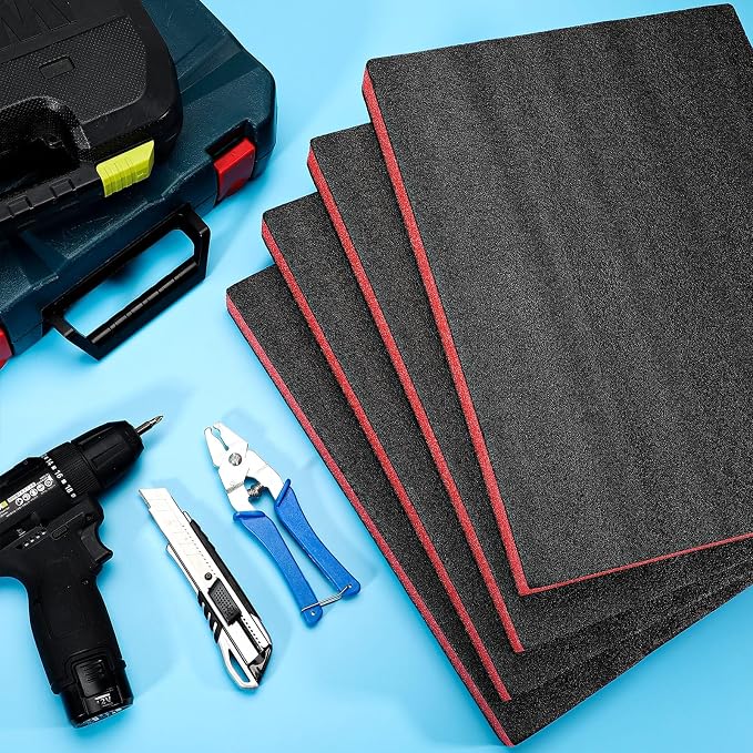 Outus 4 Pcs Cuttable Polyurethane Foam Pads Craft Foam Insert for Cases Packing Padding Camera Toolbox Storage(16 x 12 x 1.5 Inch,Red, Black) - Image 7