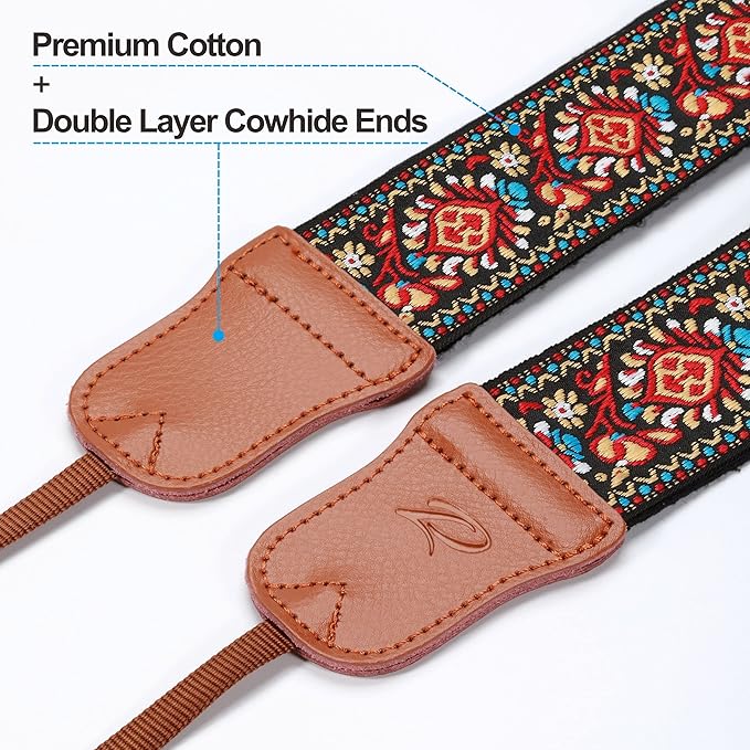 Padwa Lifestyle Red Vintage Embroidered Camera Strap - 2" Wide Cowhide Head Camera Straps,Pure Cotton Woven Adjustable Shoulder & Neck Strap for All DSLR Cameras,Great Gift for Men&Women Photographers - Image 3
