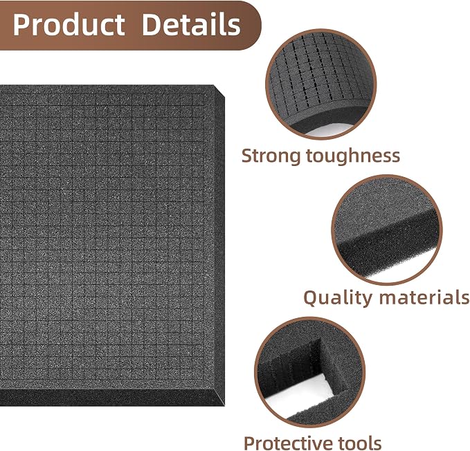 DECOHS 4 Pcs Pick and Pluck Foam- 12 x 12 x 2 Inch Pick Apart Foam Insert- Pluck Pre Cube Sheet Foams with Bottom Use for Board Game Box Cases Storage Drawer - Image 3