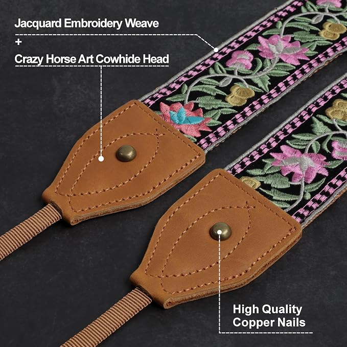 Padwa Lifestyle 2" Wide Classic Crazy Horse Art Cowhide Head Cotton Camera Straps for Photographers - Image 2