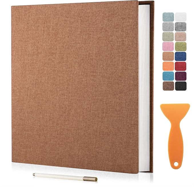 Large Photo Album Self Adhesive Scrapbook Album for 4×6 8×10 Pictures DIY Magnetic Linen Cover Album 40 Pages for Family Wedding Gifts with Metal Pen and Plastic Board by HenPisen