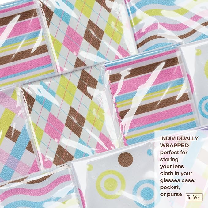 10 Pack Cute Geo-Design Multicolor Microfiber Cleaning Cloths for Cleaning Lenses, Eyeglasses, Sunglasses and Cell Phone, Beautifully Designed in Pastel Colors Blue, Pink, Green and White Cloth Wipes. - Image 5