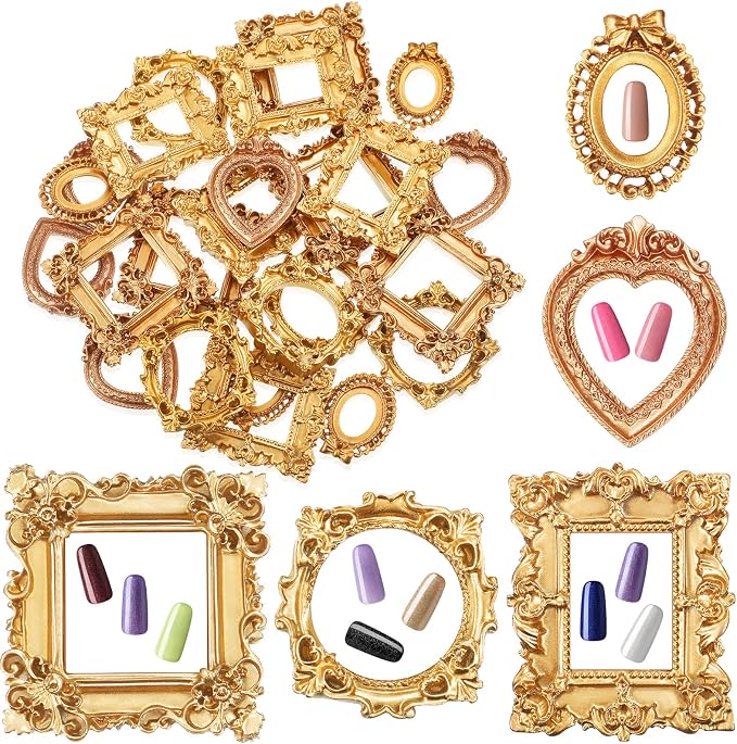 Vicenpal 25 Pcs Gold Mini Vintage Picture Frames Bulk | Small Vintage Photo Frames, Antique, Resin, Baroque, Ornate, Cute Wallet Size, for DIY Jewelry Gifts Christmas Wedding Decor by Vicenpal