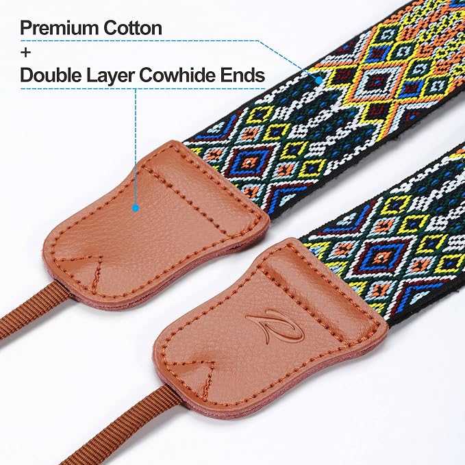 Padwa Lifestyle Colorful Camera Strap - 2" Wide Double Layer Cowhide Head Cotton Strap,Vintage Jacquard Embroidery Universal Neck & Shoulder Camera Straps for Photographers and All DSLR Cameras - Image 2