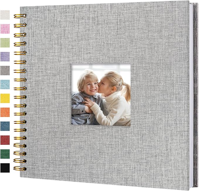 10"x10" Scrapbook Photo Album Linen Cover 20 Sheets 40 Pages White Paper | Gray Hardcover Kraft White Pages Memory Book, for Travel Wedding Guest Book Christmas Baby Shower Fits 4x6 & Instant Photos by Hiwhy