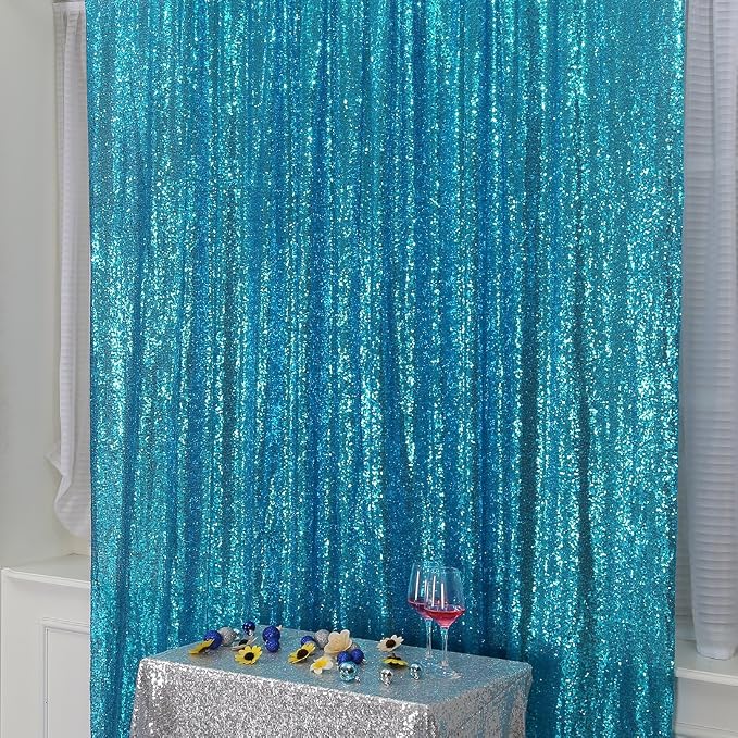 Poise3EHome 6FT x 8FT Turquoise Sequin Photography Backdrop Curtain for Party Decoration - Image 2