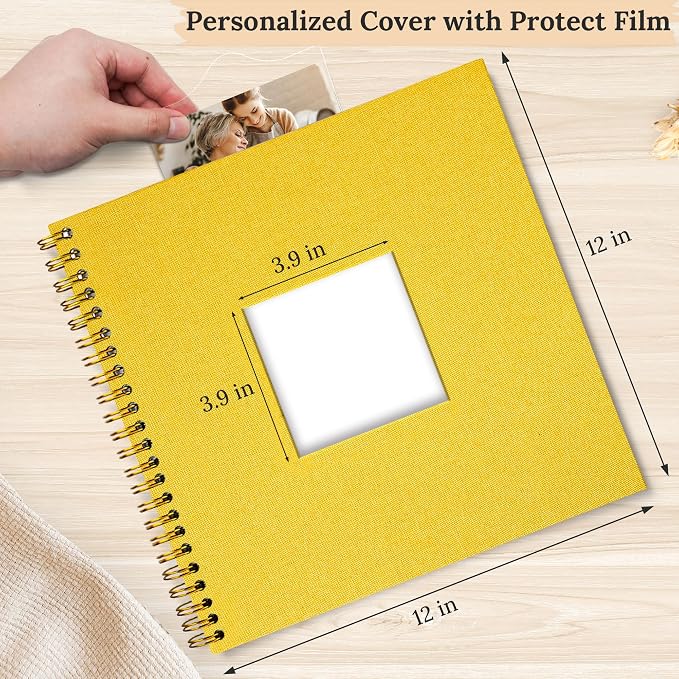 12"x12" Scrapbook Photo Album Linen Cover 40 Sheets 80 Pages White Paper | Yellow Hardcover Kraft White Pages Memory Book, for Travel Wedding Guest Book Christmas Baby Shower Fits 4x6 & Instant Photos - Image 2