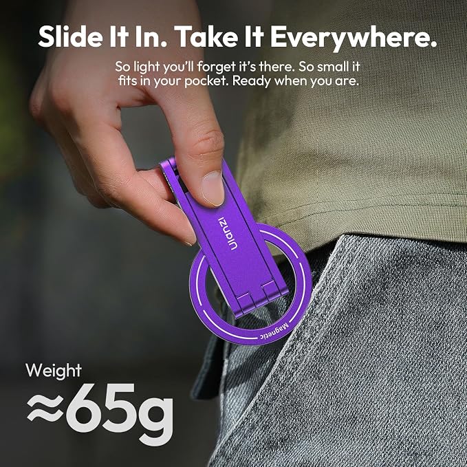 ULANZI MA60 Phone Tripod for Magsafe, Aluminium Mini Phone Stand Purple | Pocket Size Cell Phone Stand, Foldable Selfie Stick for iPhone, Strong Magnet Quick Mount for iPhone 16 15 14 13 12 - Image 2