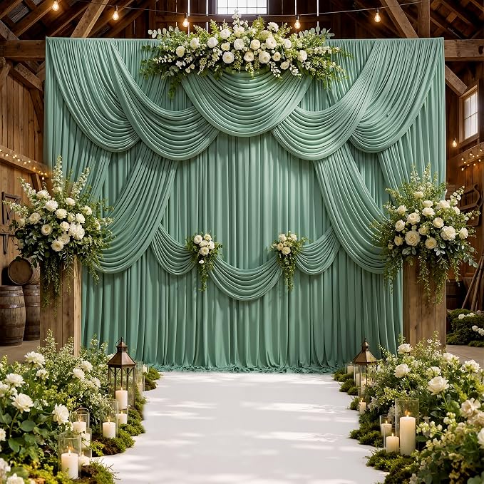 20ft x 10ft Wrinkle Free Sage Green Backdrop Curtains for Parties, Thick Polyester Green Photo Backdrop Drapes for Wedding Birthday Party Photography Background Backdrop Stand - Image 6