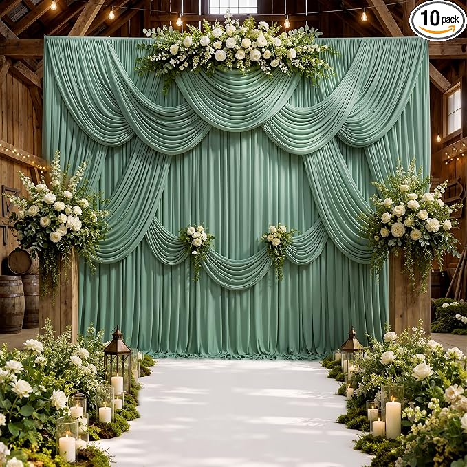 50ftx10ft Wrinkle Free Sage Green Backdrop Curtains for Parties, Polyester Green Photo Backdrop Drapes 10 Panels 5x10ft for Wedding Birthday Baby Shower Photography Background by ENJOYYOURPARTY