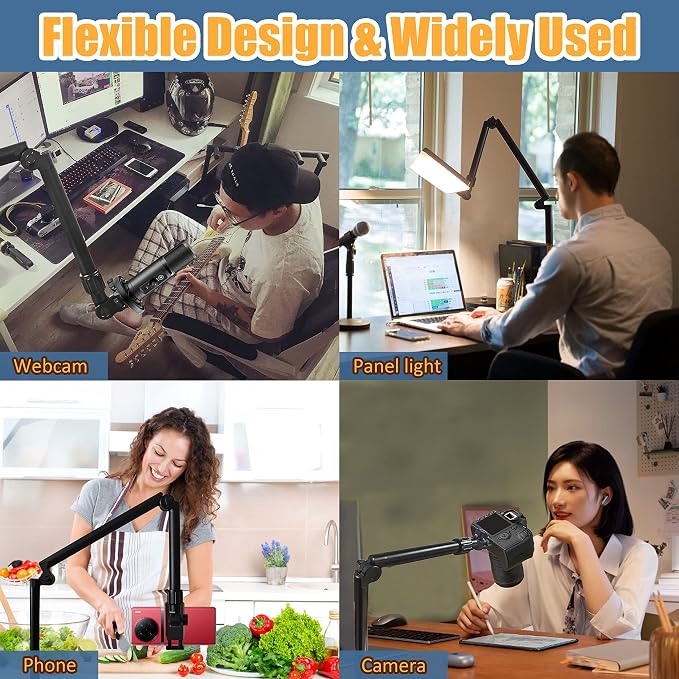 Overhead Camera Mount Desk Stand, Bearing 18lb, Base& Top 360° Adjustable, with 1/4“ 3/8" 5/8" Screw, 3-Section Flexible Articulating Metal Arm for DSLR Camera/Webcam | with 1/4“ 3/8" 5/8" Screw, 3-Section Flexible Articulating Metal Arm for DSLR Camer... - Image 6