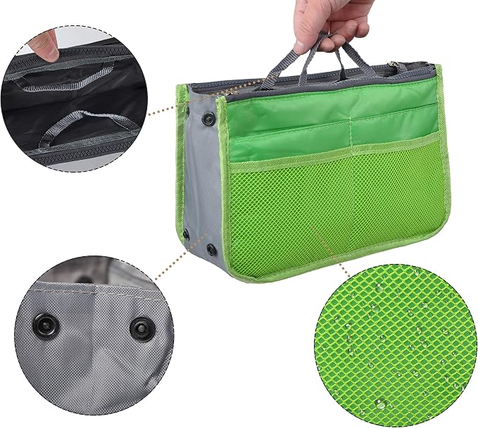 Vercord Purse Organizer Insert for Handbags Bag Organizers Inside Tote Pocketbook Women Nurse Nylon 13 Pockets Green Medium - Image 5