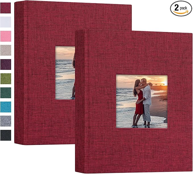 Mublalbum 2 Pack Small Photo Album 5x7, 52 Pockets, Linen Cover,Red | Linen Cover with Display Window, 52 Vertical Pockets, Portable Mini Picture Book for Artwork Postcards, Picture Storage by Mublalbum