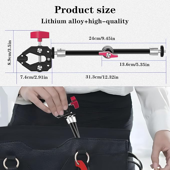 9.8" Magic Arm Clamp Kit with 1/4" 3/8" Screw 360° Ball Heads Articulating Arm with Super Clamp Camera Monitor Mount for Light Monitor Webcam or Camera 1.5kg for Table Tube - Image 4