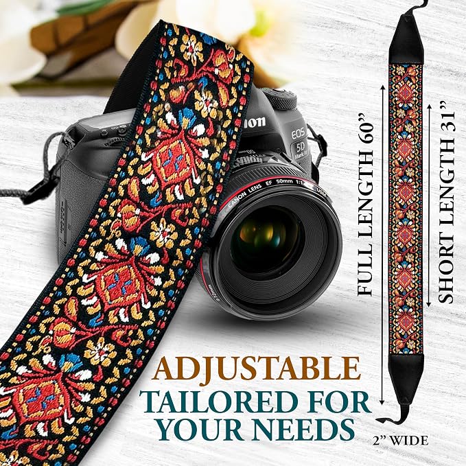Art Tribute Camera Strap Personalized With Name - Shoulder, Crossbody & Neck Camera Strap for Photographers, Fits All Cameras, Canon Nikon Sony Fujifilm, Padded Strap W/Quick Release & Leather Ends - Image 7