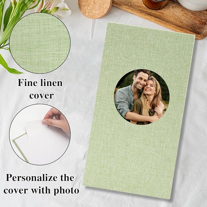 Vienrose Photo Album 4x6 Photos 420 Pockets Linen Cover Slip-in Photo Book with Round Window for Wedding, Vacation Memories, Personalized Picture Organizer, Green - Image 3