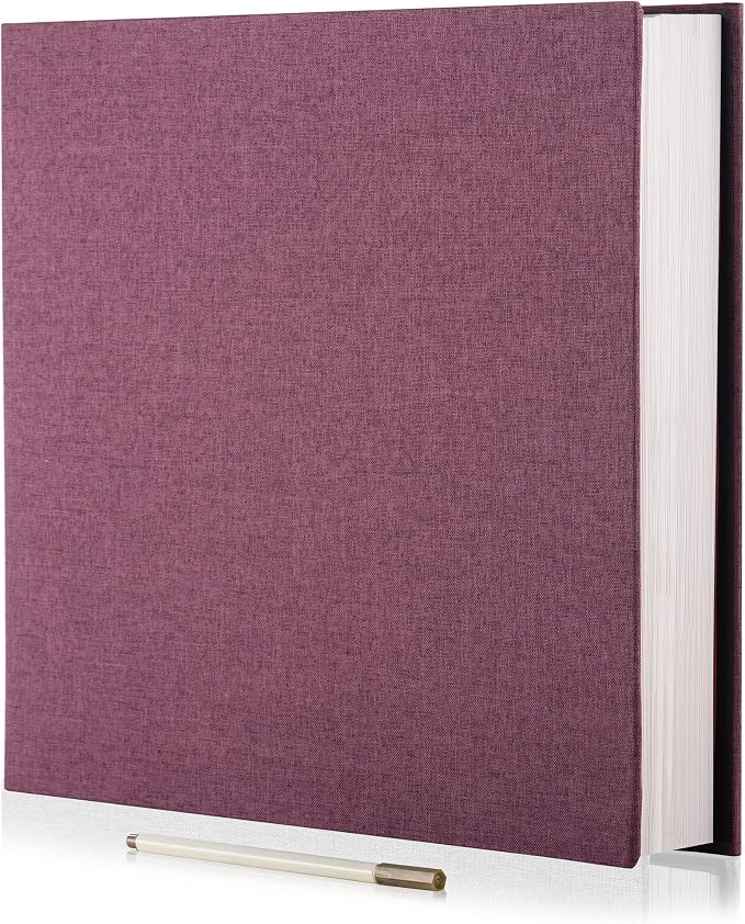 Large Photo Album Self Adhesive 4x6 8x10 10x12 13"x12.8" Magnetic Scrapbook Album 12.6"x11" Inch 60 Sticky Pages Linen Cover DIY Photo Album with A Metallic Pen and DIY Stickers(Purple) by HoneyTolly