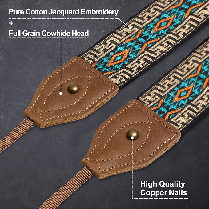 Padwa Lifestyle 2" Wide Classic Crazy Horse Art Cowhide Head Cotton Camera Straps for Photographers - Image 3