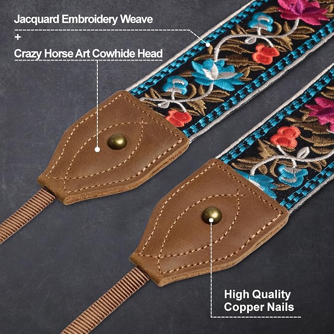 Padwa Lifestyle 2" Wide Classic Crazy Horse Art Cowhide Head Cotton Camera Straps for Photographers - Image 2