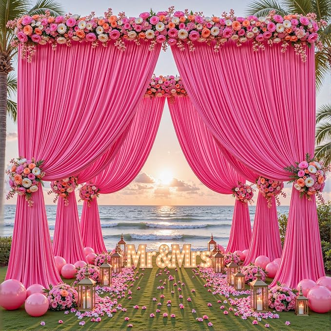 24ftx10ft Wrinkle Free Hot Pink Backdrop Curtain - 10 Feet Photography Backdrop Drapes, Silky Polyester Back Drop Cloth for Wedding Baby Shower Balloon Arch Background - Image 3