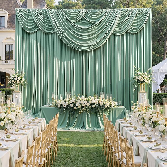40ftx10ft Wrinkle Free Sage Green Backdrop Curtains for Parties, 8 Panels 5x10ft Silky Polyester Photo Backdrop Drapes Back Drop Cloth Drapery for Wedding Birthday Photography Background - Image 7