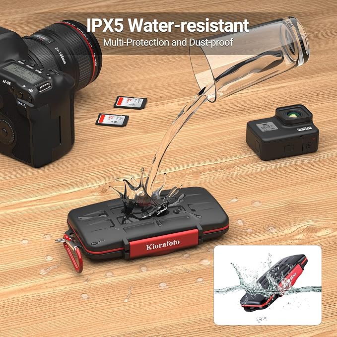 Kiorafoto IPX5 Water-Resistant SD Card Case Holder with 12 Slots | Anti-Shock,Durable,SD SDHC SDXC Memory Card Storage Protector Wallet,Hard Shell with Rubber Interior,Includes Carabiner - Image 2