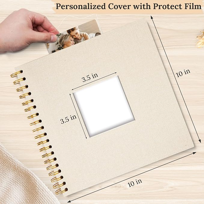 10"x10" Scrapbook Photo Album Linen Cover 40 Sheets 80 Pages White Paper | Beige Hardcover Kraft White Pages Memory Book, for Travel Wedding Guest Book Christmas Baby Fits 4x6 & Instant Photos - Image 2