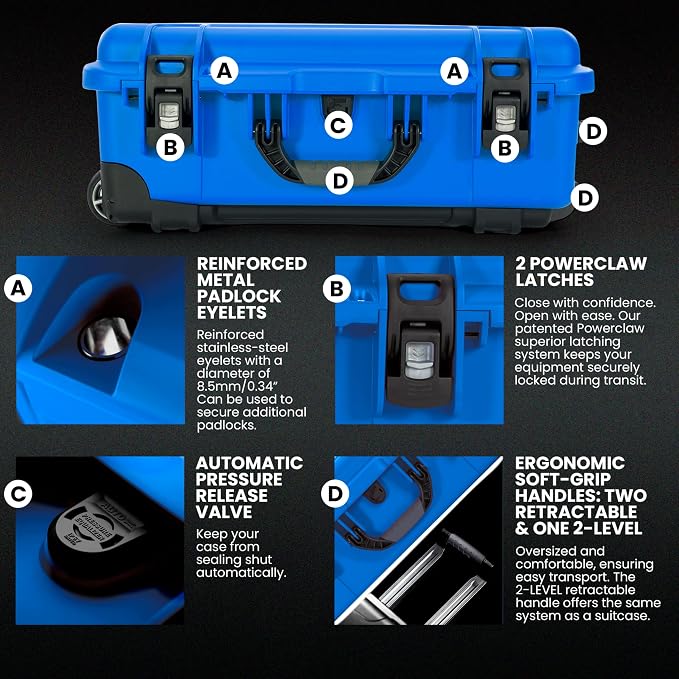 NANUK 935 Hard Case for Camera & Lenses with Padded Divider – Waterproof Equipment Case with Wheels, 22” x 14” x 9” – Dustproof, Impact Resistant, Carry-On Approved for Most Airlines – Blue | 22' x 14' x 9' - Dustproof, Padded Divider - Waterproof Equi... - Image 4