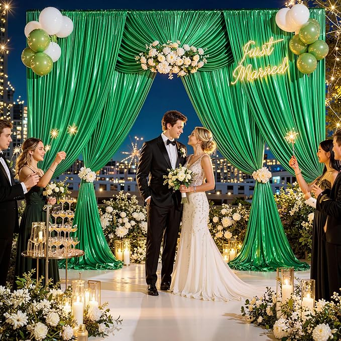 20x10FT Green Sequin Backdrop Curtain for Party - 4 Panels 5x10FT Wrinkle-Free Shimmer Drapes for Birthday, Wedding, Christmas, Decorations & Photography - Image 4