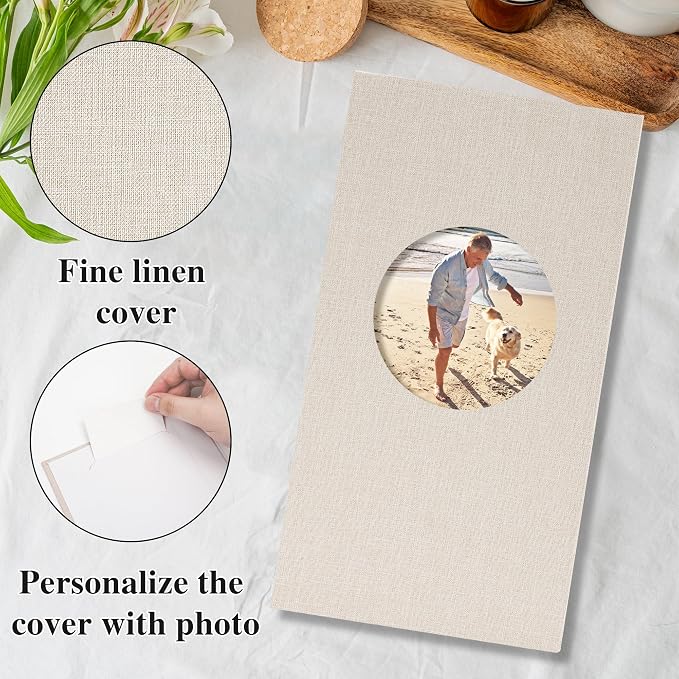 Vienrose Photo Album 4x6 Photos 420 Pockets Linen Cover Slip-in Photo Book with Round Window for Wedding, Vacation Memories, Personalized Picture Organizer, Beige - Image 3