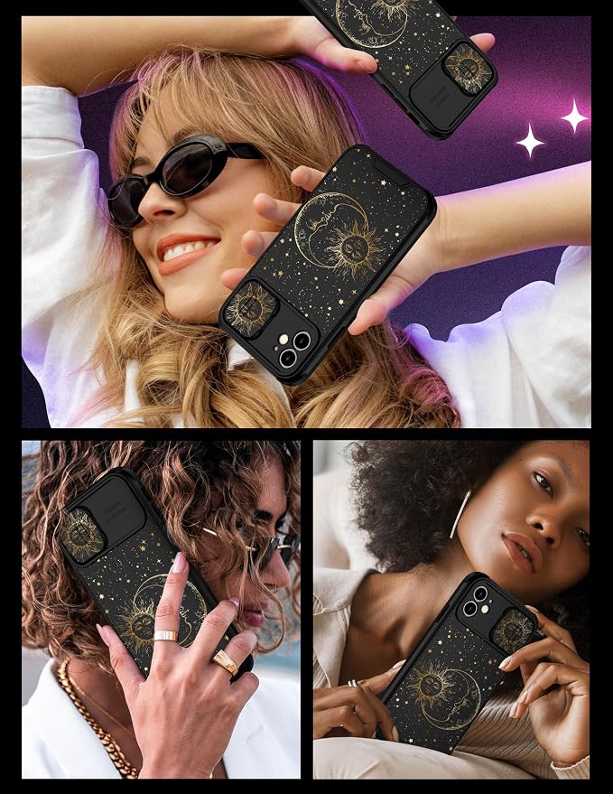 (2in1 for iPhone 11 Case Sun Moon Stars for Women Cute Space Phone Cover Fashion Golden Star Print Design with Slide Camera Cover Protective Case for iPhone 11 6.1'' - Image 6