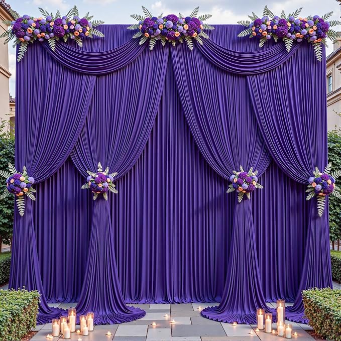 32ftx10ft Wrinkle Free Purple Backdrop Curtain - 10 Feet Photography Backdrop Drapes, Silky Polyester Back Drop Cloth for Wedding Baby Shower Balloon Arch Background - Image 2