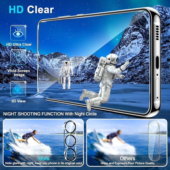 firtstnow 3 Pack for Samsung Galaxy S24 Plus Screen Protector Tempered Glass + 3 Pack Camera Lens Protector, Military Grade Shatterproof, 9H Hardness, Fingerprint Unlock, Case Friendly 6.7 Inch - Image 6