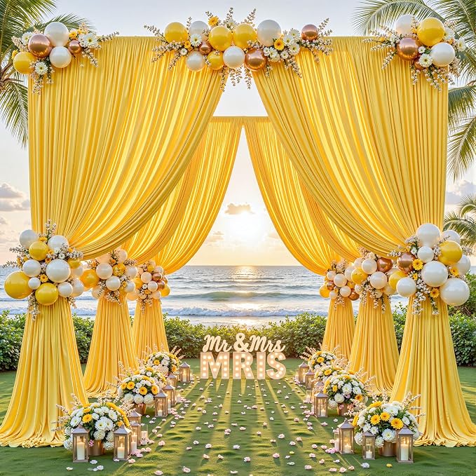 16ftx10ft Wrinkle Free Yellow Backdrop Curtain - 10 Feet Photography Backdrop Drapes, Silky Polyester Back Drop Cloth for Wedding Baby Shower Balloon Arch Background - Image 4