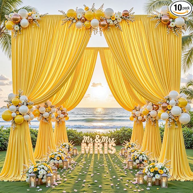 24ftx10ft Wrinkle Free Yellow Backdrop Curtain - 10 Feet Photography Backdrop Drapes, Silky Polyester Back Drop Cloth for Wedding Baby Shower Balloon Arch Background by Unknown