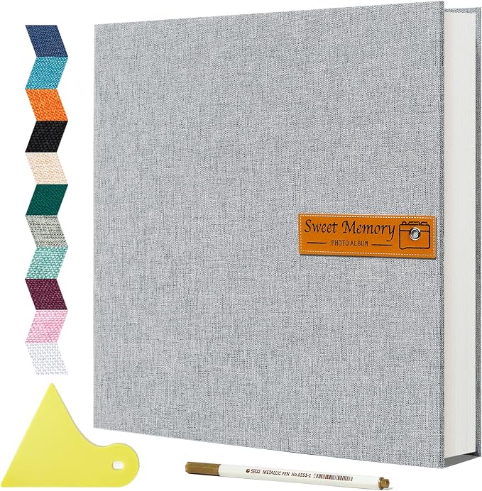 Spbapr Large Photo Album Self Adhesive Magnetic Scrapbook,DIY Scrapbook Album for 4x6 5x7 8x10 Picture,60 Pages Linen Cover Memory Book for Wedding Family Baby Pets, with Metallic Pen and Scraping by Spbapr