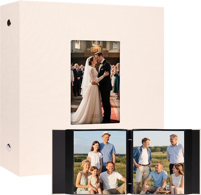Aevdor Large Capacity 8x10 Photo Album, 200 Photos, Linen Cover, Beige | Black Inner Pages, Vertical 8x10 Layout, Clear Pockets for Photos, Artwork, Postcards & Drawings by Aevdor