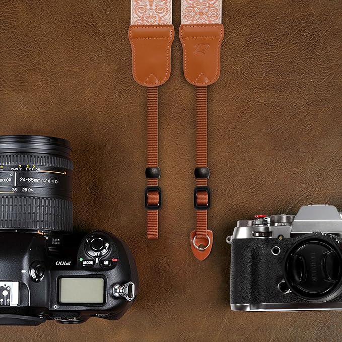 Padwa Lifestyle Khaki Yellow flower Camera Strap - 2" Cowhide Head,Jacquard Embroidery Woven Cotton,Adjustable Shoulder Neck Camera Straps for Photographers - Image 6