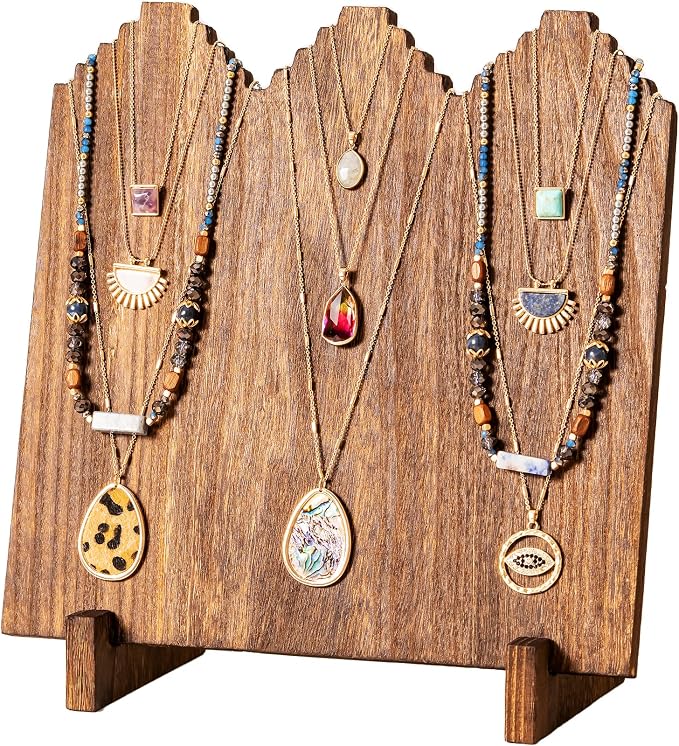 Lolalet Wooden Necklace Display Stands for Selling -1 Pack, Oak | Freestanding Multiple Necklaces Stands and Displays for Vendors, Jewelry Displays Holders for Craft Show by Lolalet
