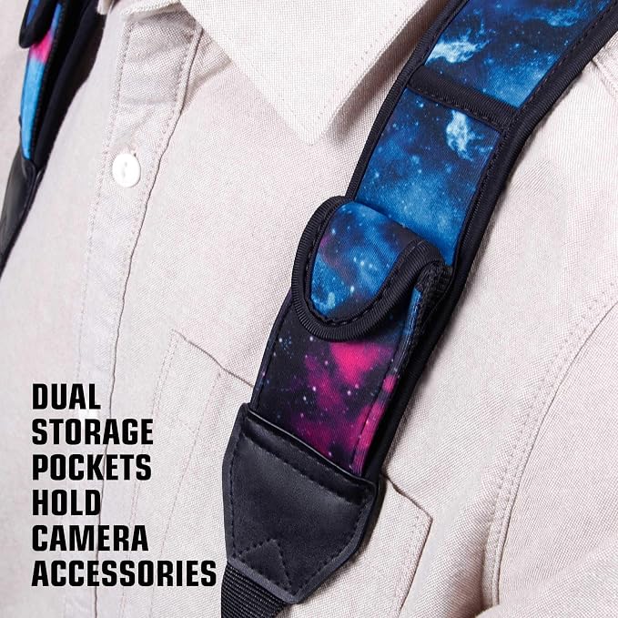 USA Gear DSLR Camera Strap Chest Harness with Quick Release Buckles, Galaxy Neoprene Pattern and Accessory Pockets - Compatible with Canon, Nikon, Sony and More Point and Shoot and Mirrorless Cameras - Image 3