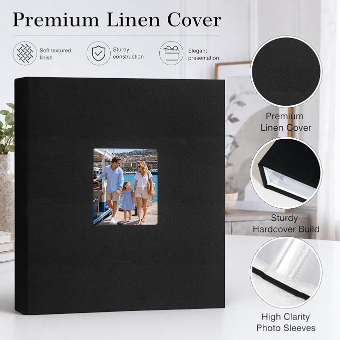 Aevdor 11x14 Photo Album and Art Portfolio, 64 Photos, Linen Cover, Black | Front Display Window, Clear 11x14 Sleeves for Oversized Prints, Certificates, Artwork & Drawings - Image 4