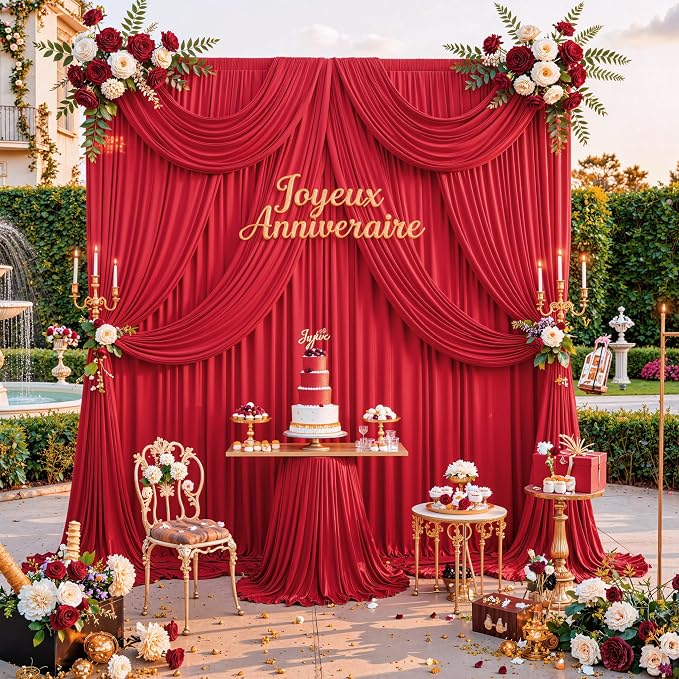 10 ft x 20 ft Wrinkle Free Red Backdrop Curtain for Parties, Polyester Photography Backdrop Drapes for Birthday Party Baby Shower, Thick Background Curtain for Backdrop Stand, 4 Panels 5 ft x 10 ft - Image 2
