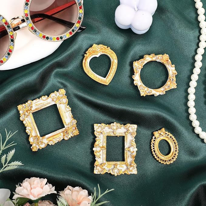 Vicenpal 25 Pcs White Gold Mini Vintage Picture Frames Bulk | Small Vintage Photo Frames, Antique, Resin, Baroque, Ornate, Cute Wallet Size, for DIY Jewelry Gifts Christmas Wedding Decor - Image 6