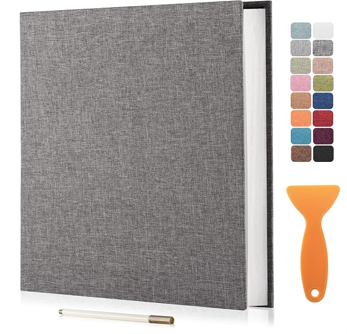 Large Photo Album Self Adhesive Scrapbook Album for 4×6 5×7 8×10 Pictures DIY Magnetic Linen Cover Album 40 Pages for Family Wedding Gifts with Metal Pen and Plastic Board by HenPisen