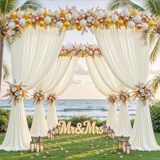 24ftx10ft Wrinkle Free Ivory Backdrop Curtain - 10 Feet Photography Backdrop Drapes, Silky Polyester Back Drop Cloth for Wedding Baby Shower Balloon Arch Background - Image 2