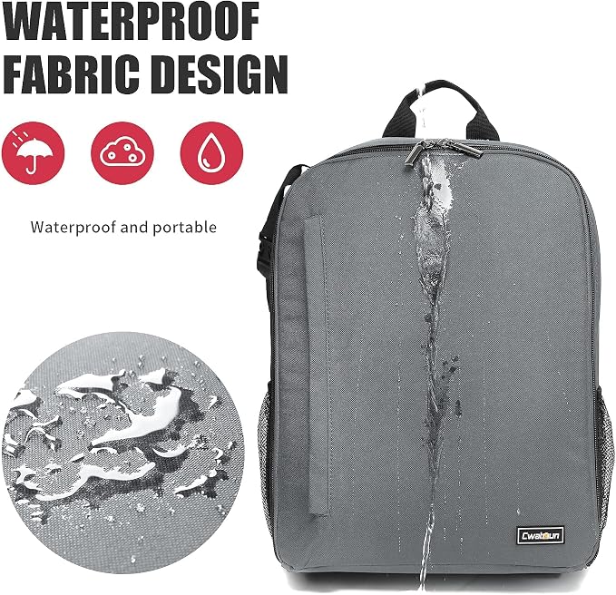 Cwatcun Camera Backpack, Water-resistant DSLR SLR Bag for Canon/Nikon/Sony | Professional for SLR DSLR Mirrorless Camera Bag Case And Lens And1DSLR body+3-5 lenses+flash+tripod+14" iPad. - Image 8